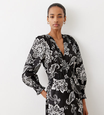 Elodie Black Paisley Cotton Midi Dress