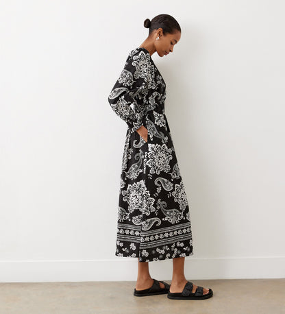 Elodie Black Paisley Cotton Midi Dress