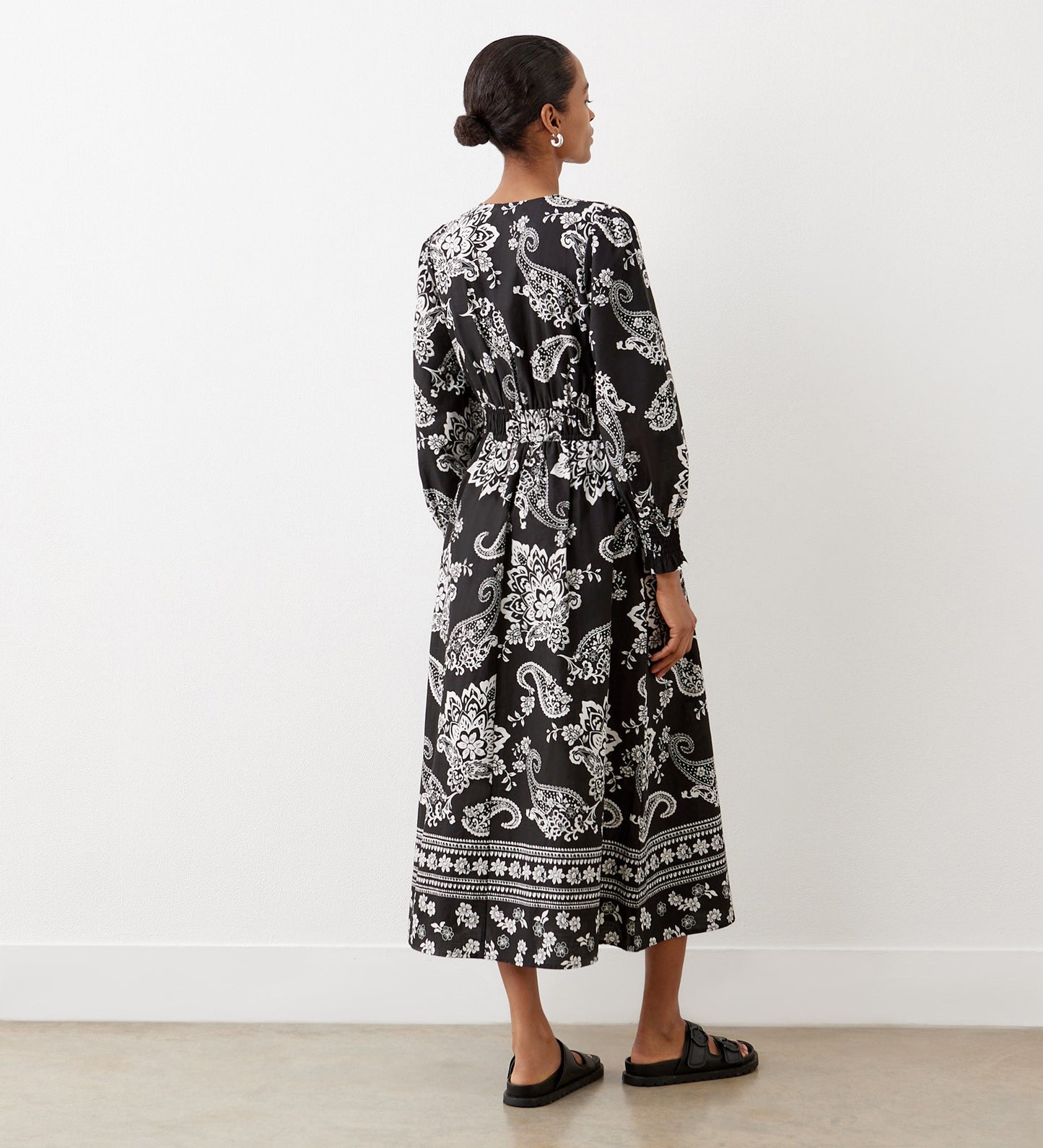 Elodie Black Paisley Cotton Midi Dress