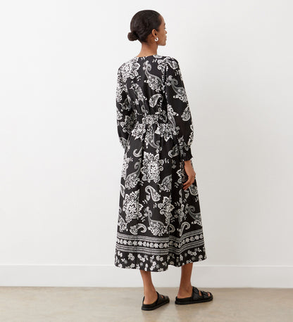 Elodie Black Paisley Cotton Midi Dress