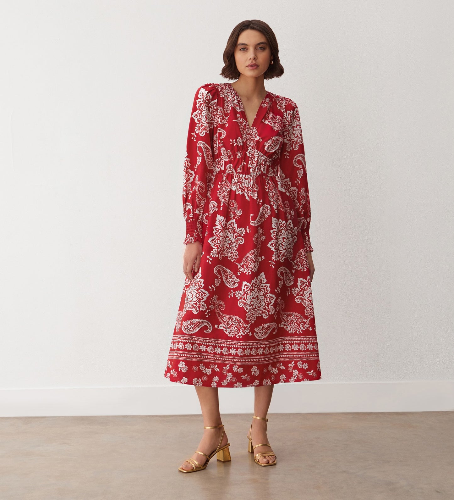 Elodie Red Paisley Cotton Midi Dress