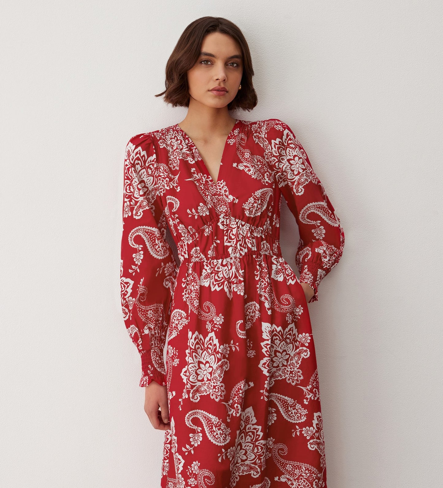 Elodie Red Paisley Cotton Midi Dress