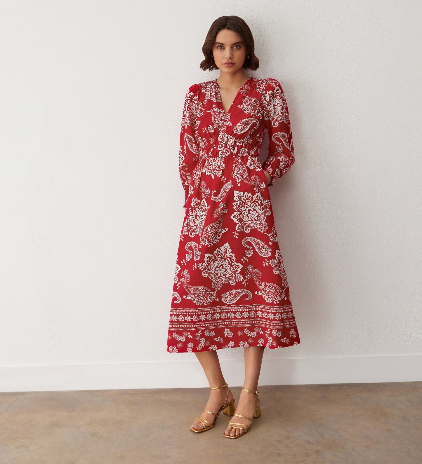 Elodie Red Paisley Cotton Midi Dress