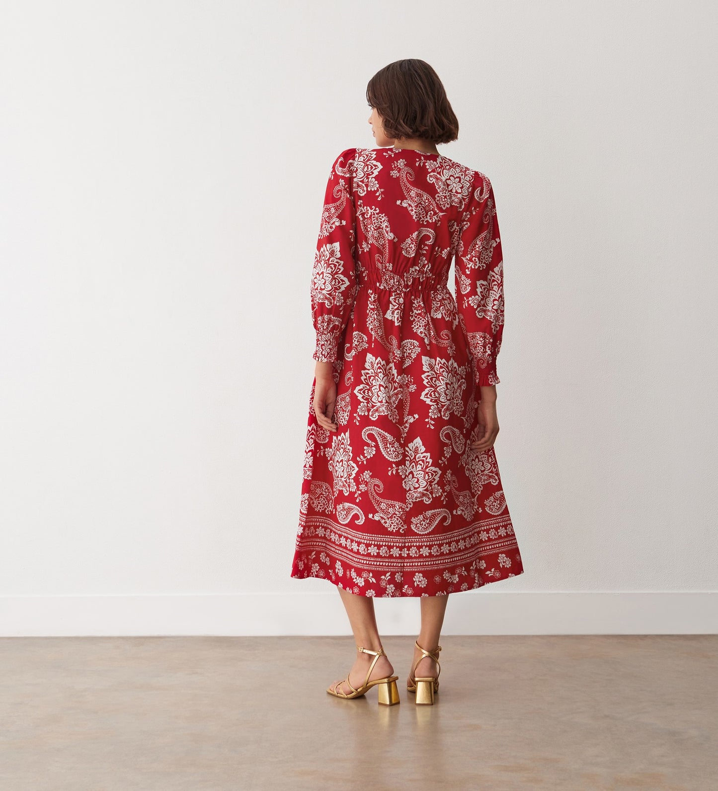 Elodie Red Paisley Cotton Midi Dress