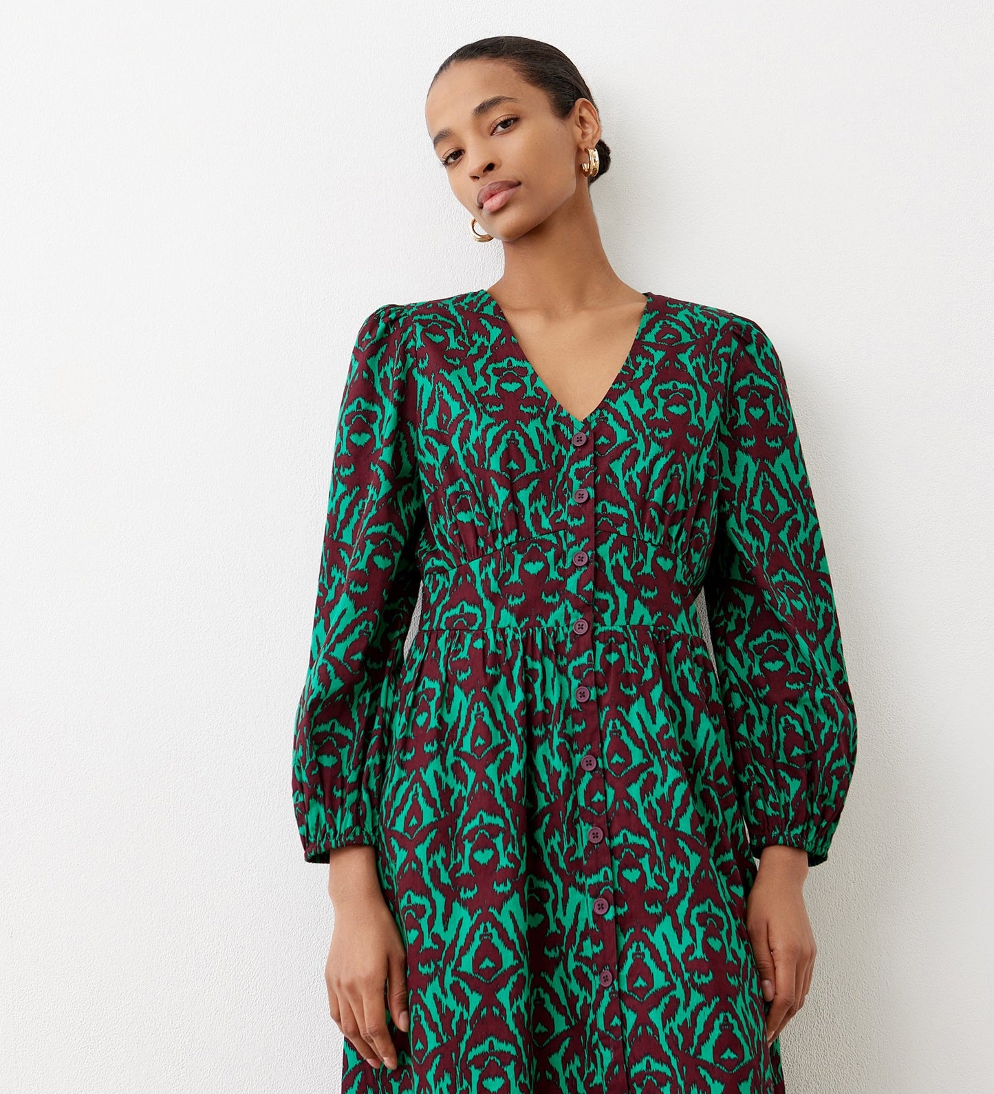 Eliah Green Ikat Cotton Midi Dress