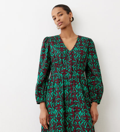 Eliah Green Ikat Cotton Midi Dress