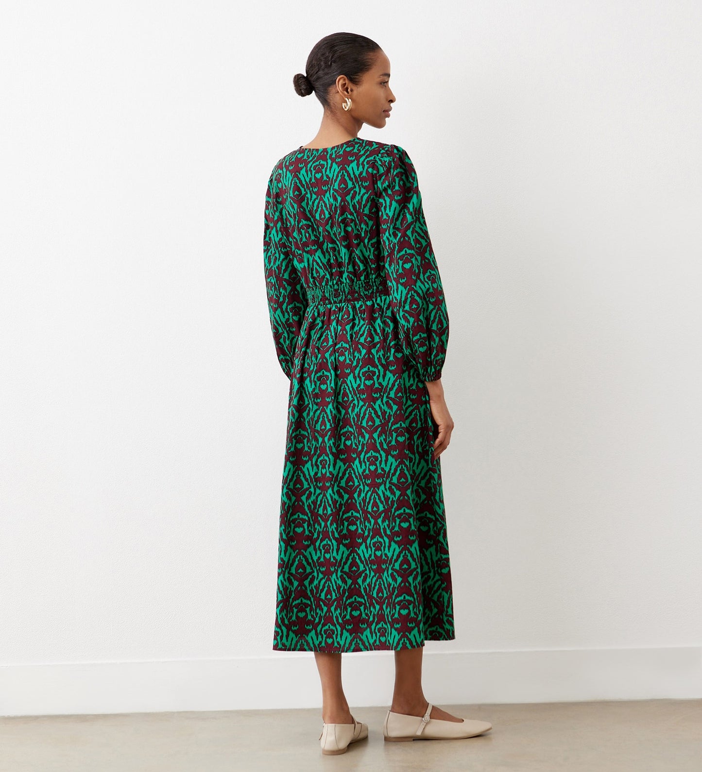 Eliah Green Ikat Cotton Midi Dress