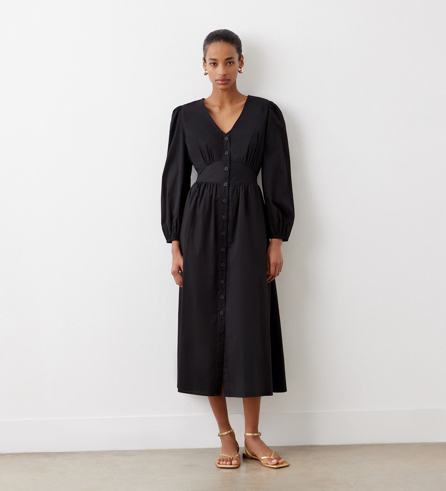 Eliah Black Cotton Midi Dress