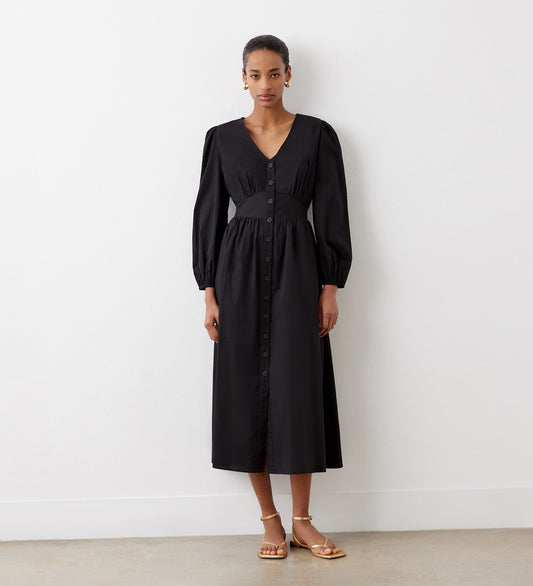 Eliah Black Cotton Midi Dress