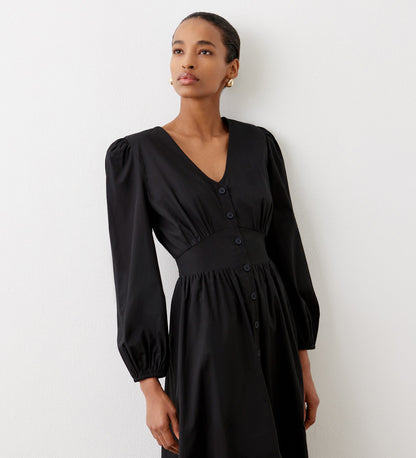 Eliah Black Cotton Midi Dress