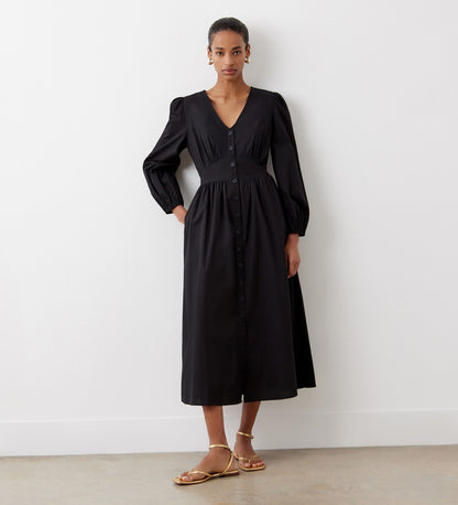 Eliah Black Cotton Midi Dress