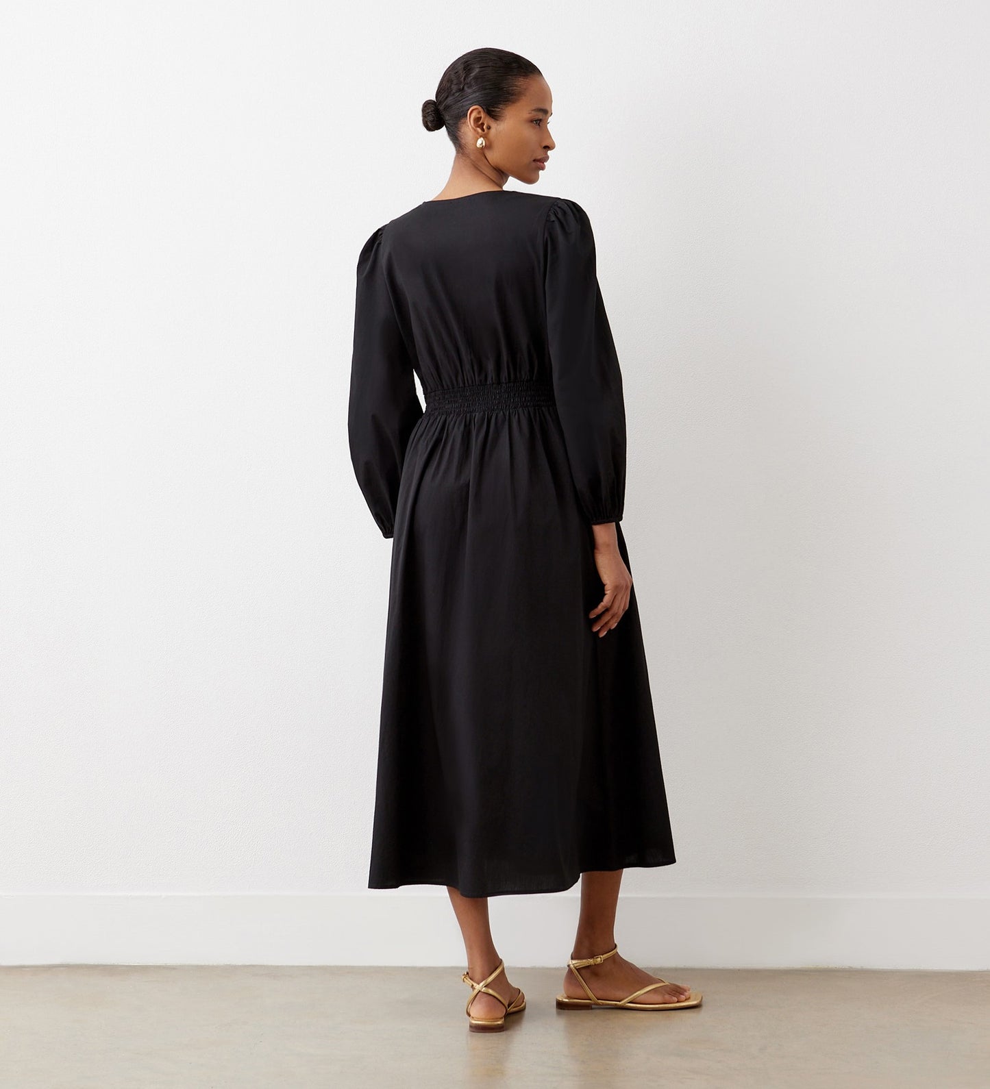 Eliah Black Cotton Midi Dress