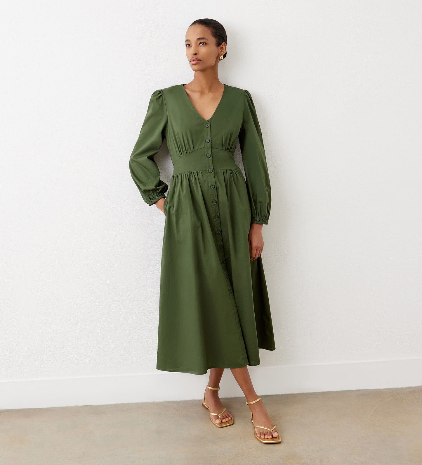 Eliah Green Cotton Midi Dress