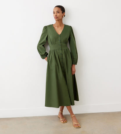 Eliah Green Cotton Midi Dress