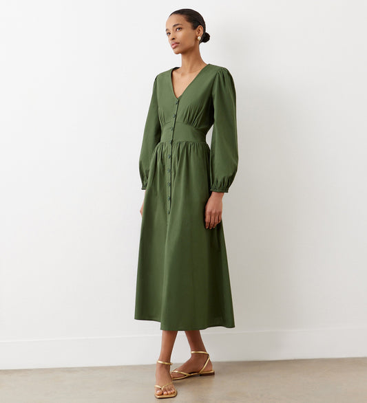 Eliah Green Cotton Midi Dress