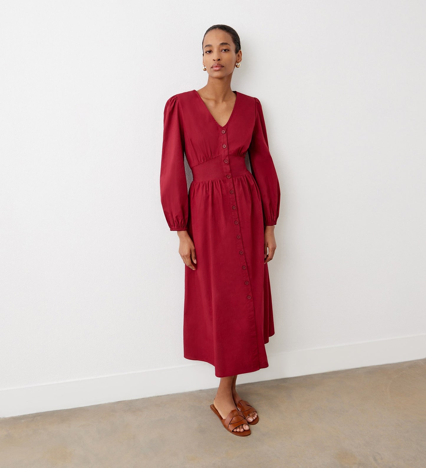 Eliah Red Cotton Midi Dress