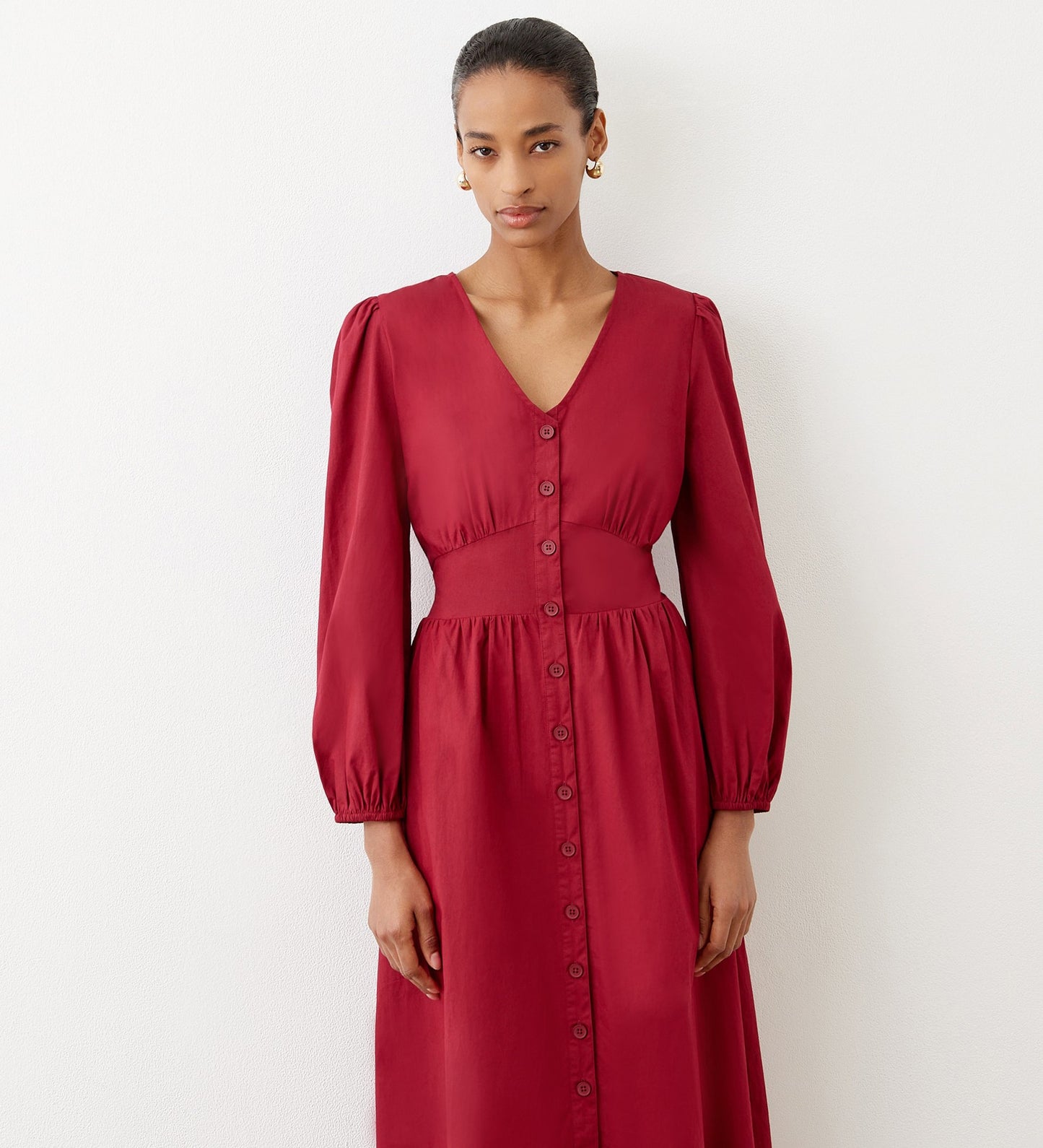 Eliah Red Cotton Midi Dress