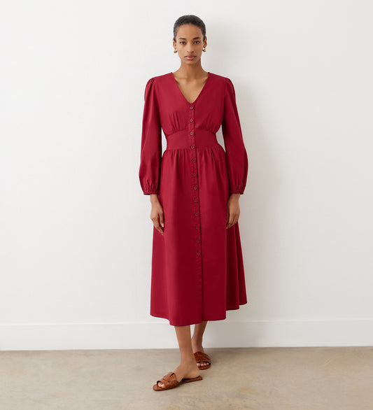 Eliah Red Cotton Midi Dress