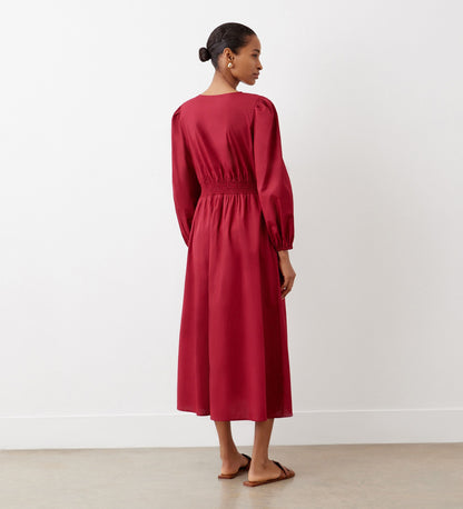 Eliah Red Cotton Midi Dress