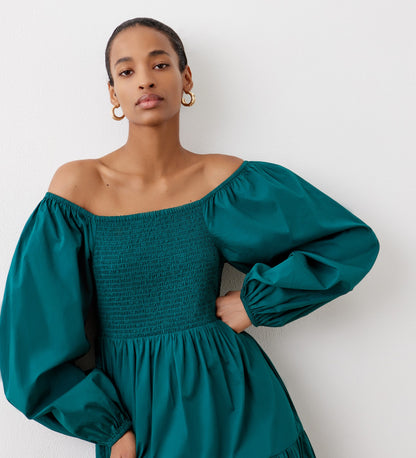 Lauretta Green Tiered Cotton Midi Dress