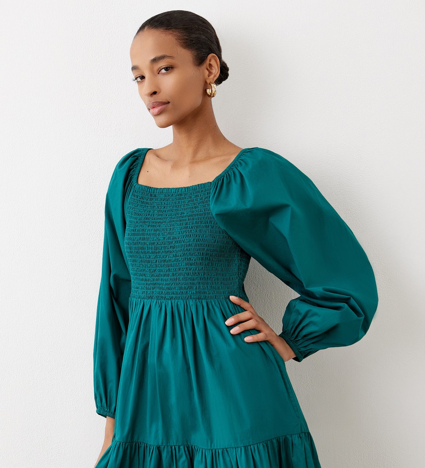 Lauretta Green Tiered Cotton Midi Dress