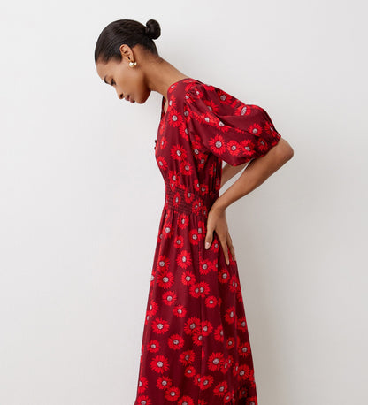 Dalhia Red Daisy Cotton Midi Dress