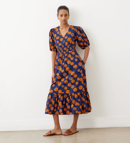 Dalhia Navy Daisy Cotton Midi Dress