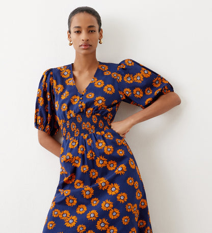 Dalhia Navy Daisy Cotton Midi Dress