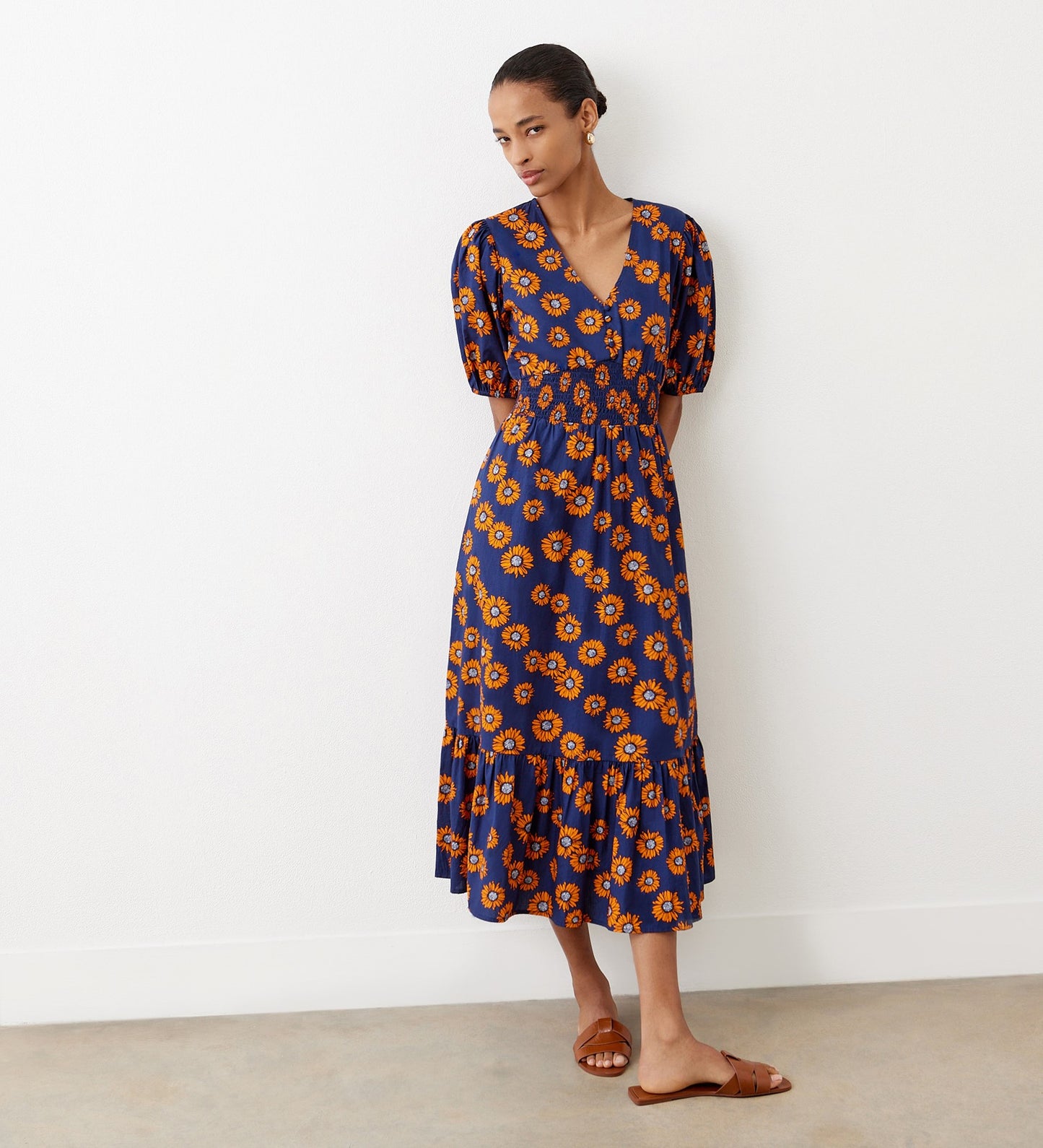 Dalhia Navy Daisy Cotton Midi Dress