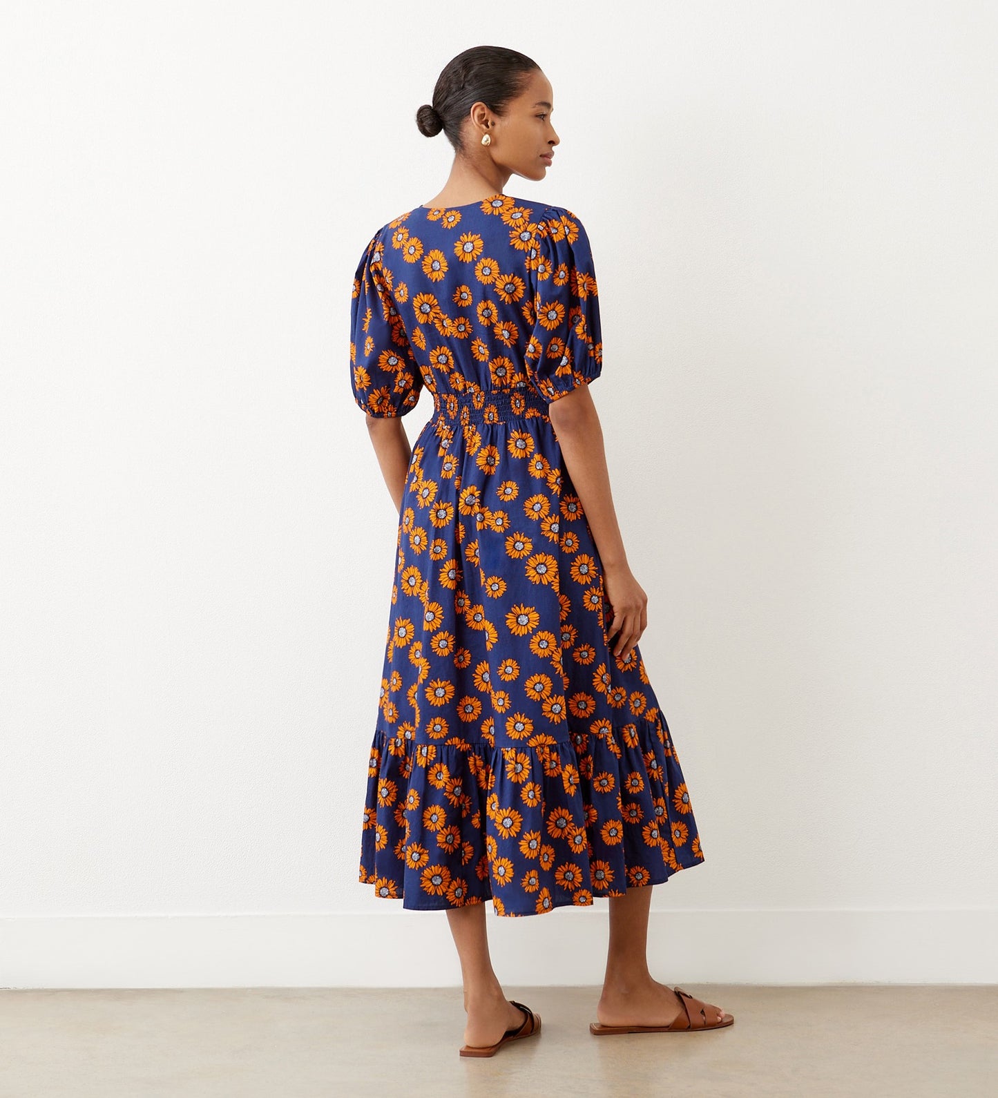 Dalhia Navy Daisy Cotton Midi Dress