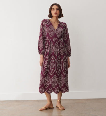 Aurelia Merlot Broderie Anglaise Midi Dress