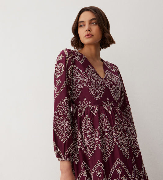 Aurelia Merlot Broderie Anglaise Midi Dress