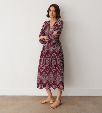 Aurelia Merlot Broderie Anglaise Midi Dress