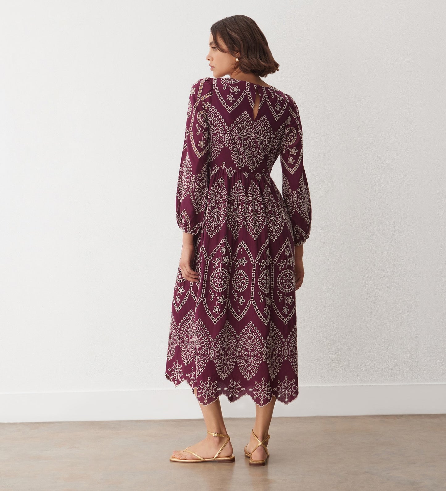 Aurelia Merlot Broderie Anglaise Midi Dress