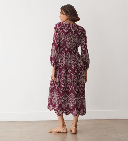 Aurelia Merlot Broderie Anglaise Midi Dress