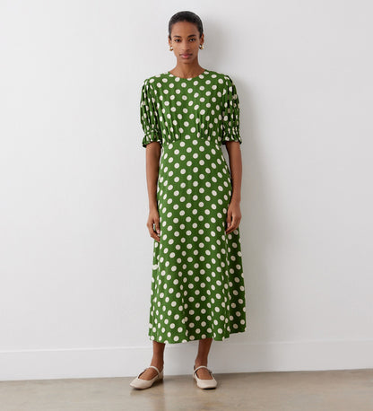 Mela Khaki Spot Crepe Midi Dress