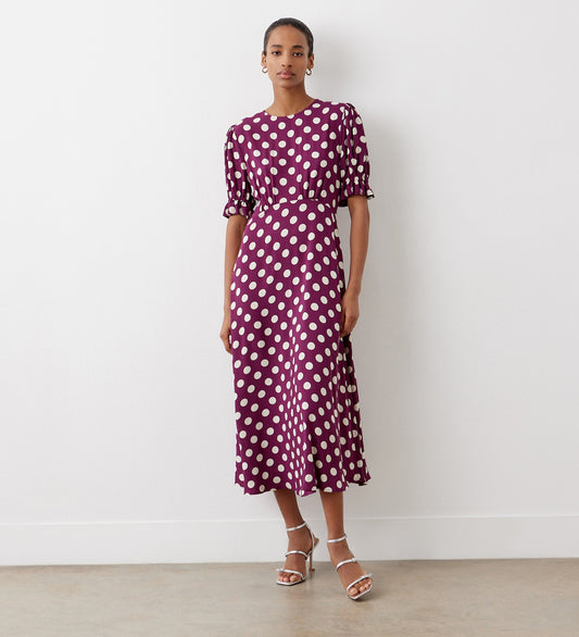 Mela Plum Polka Dot Midi Dress