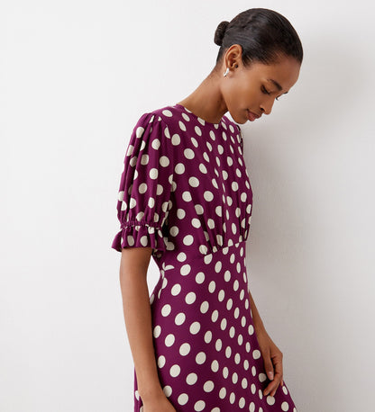 Mela Plum Spot Midi Dress