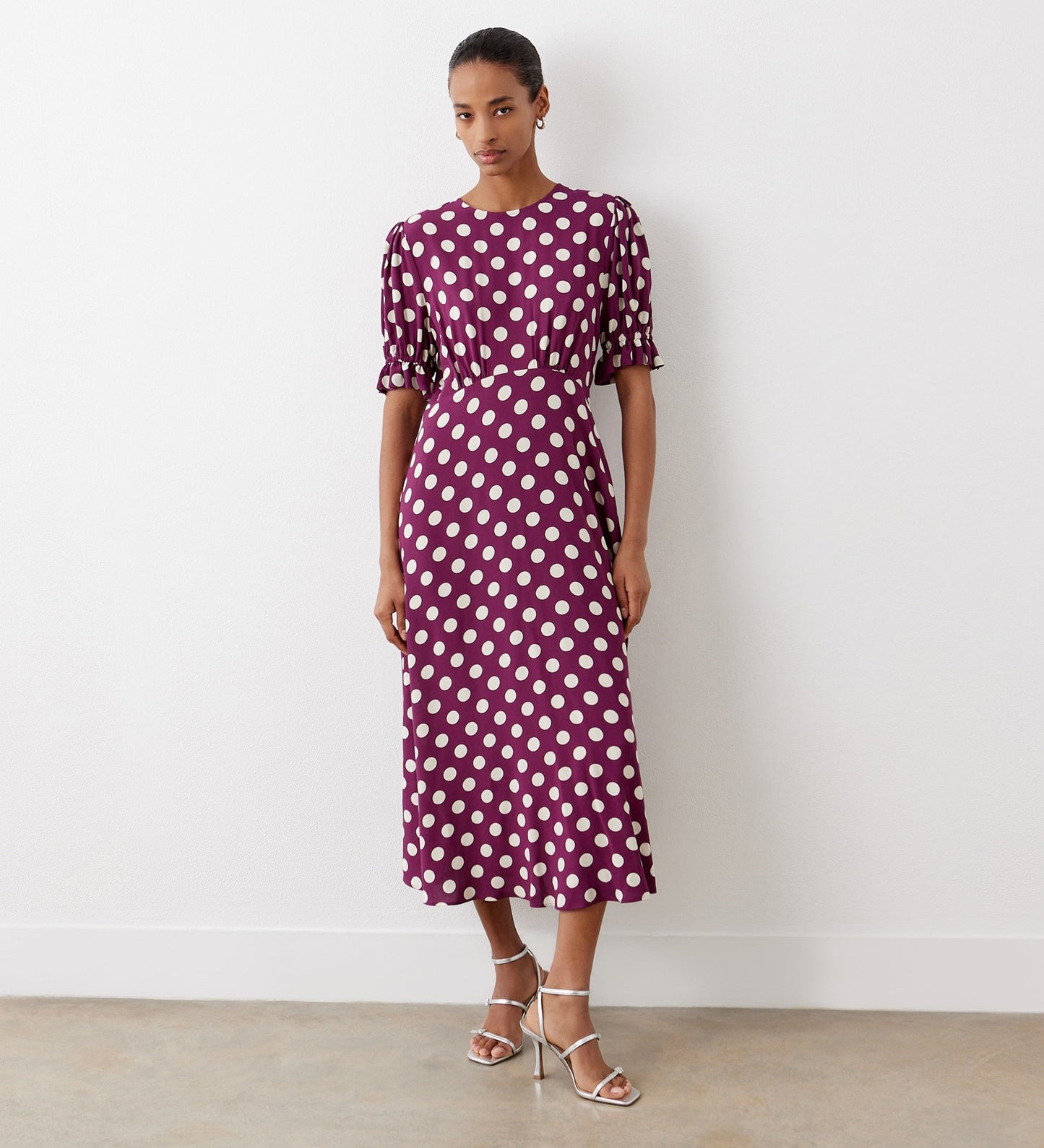 Mela Plum Spot Midi Dress