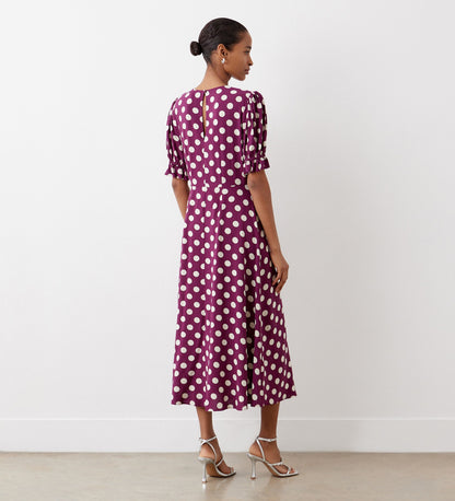 Mela Plum Spot Midi Dress