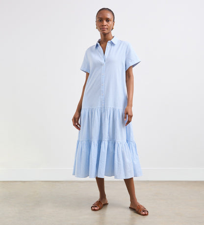 Madison Blue Stripe Cotton Midi Shirt Dress