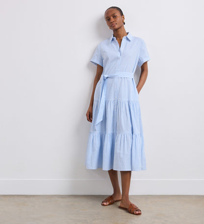 Madison Blue Stripe Cotton Midi Shirt Dress