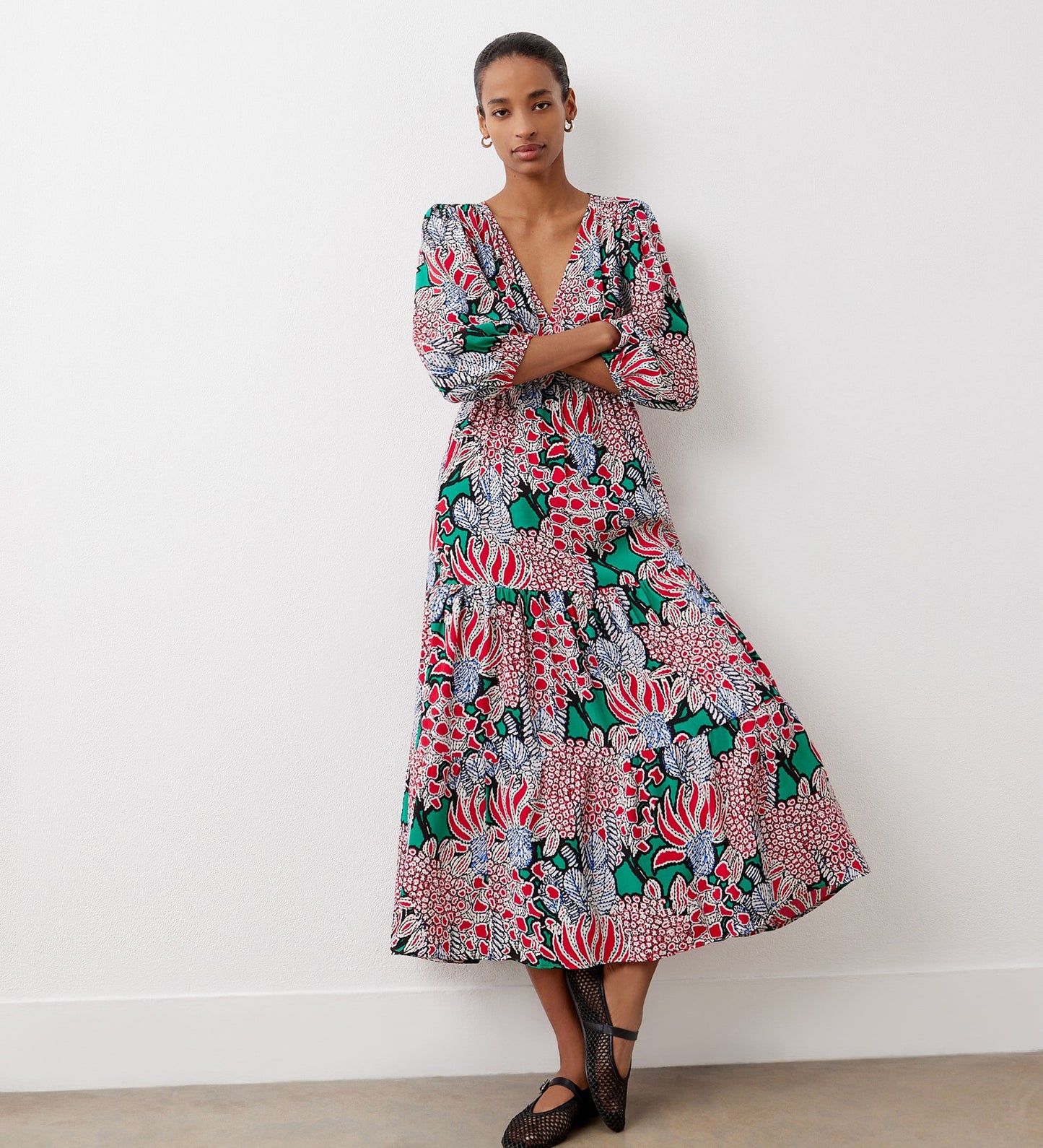 Lesley Pink Bloom Crepe Midi Dress