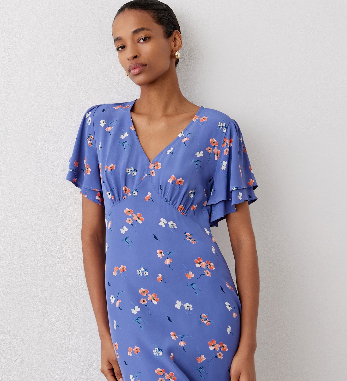 Saskia Blue Floral Midi Crepe Dress