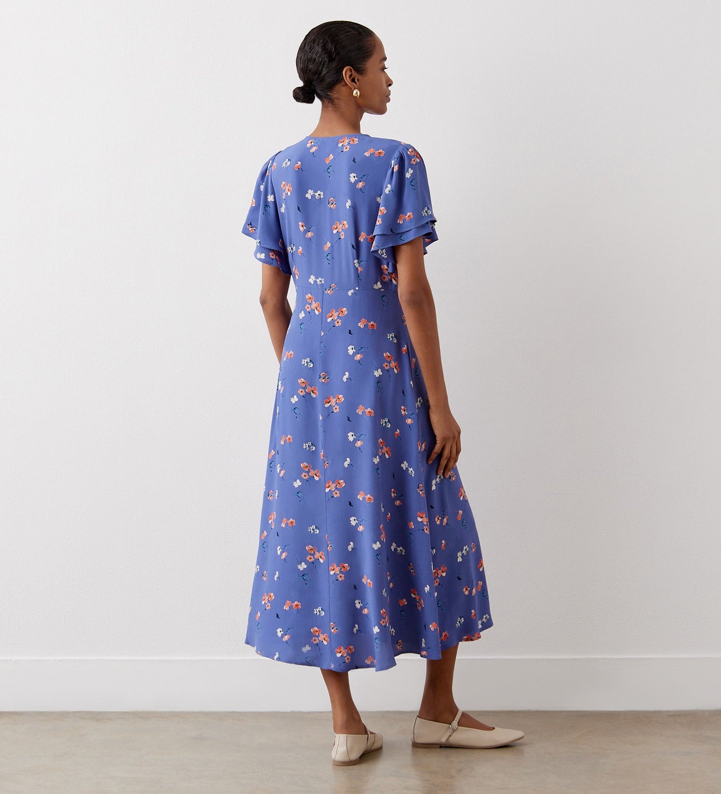 Saskia Blue Floral Midi Crepe Dress