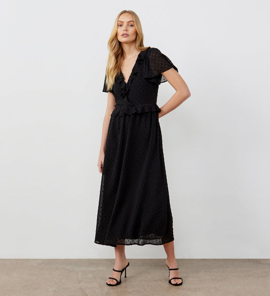 Dahlia Black Chiffon Midi Dress