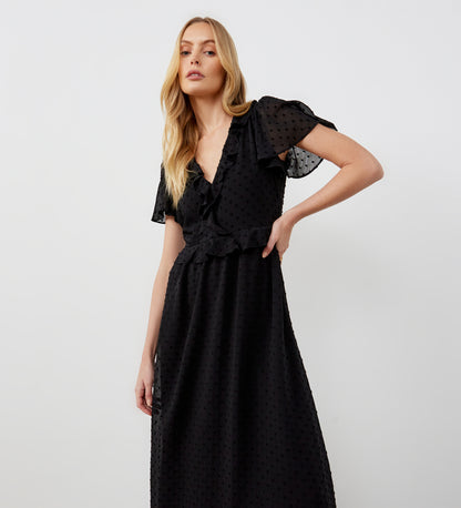 Dahlia Black Chiffon Midi Dress