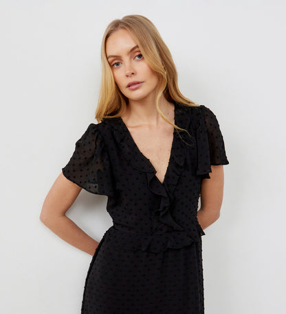 Dahlia Black Chiffon Midi Dress