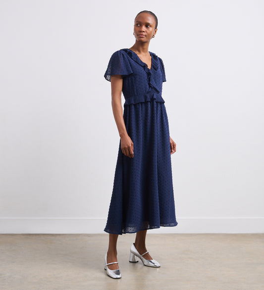 Dahlia Navy Chiffon Midi Dress