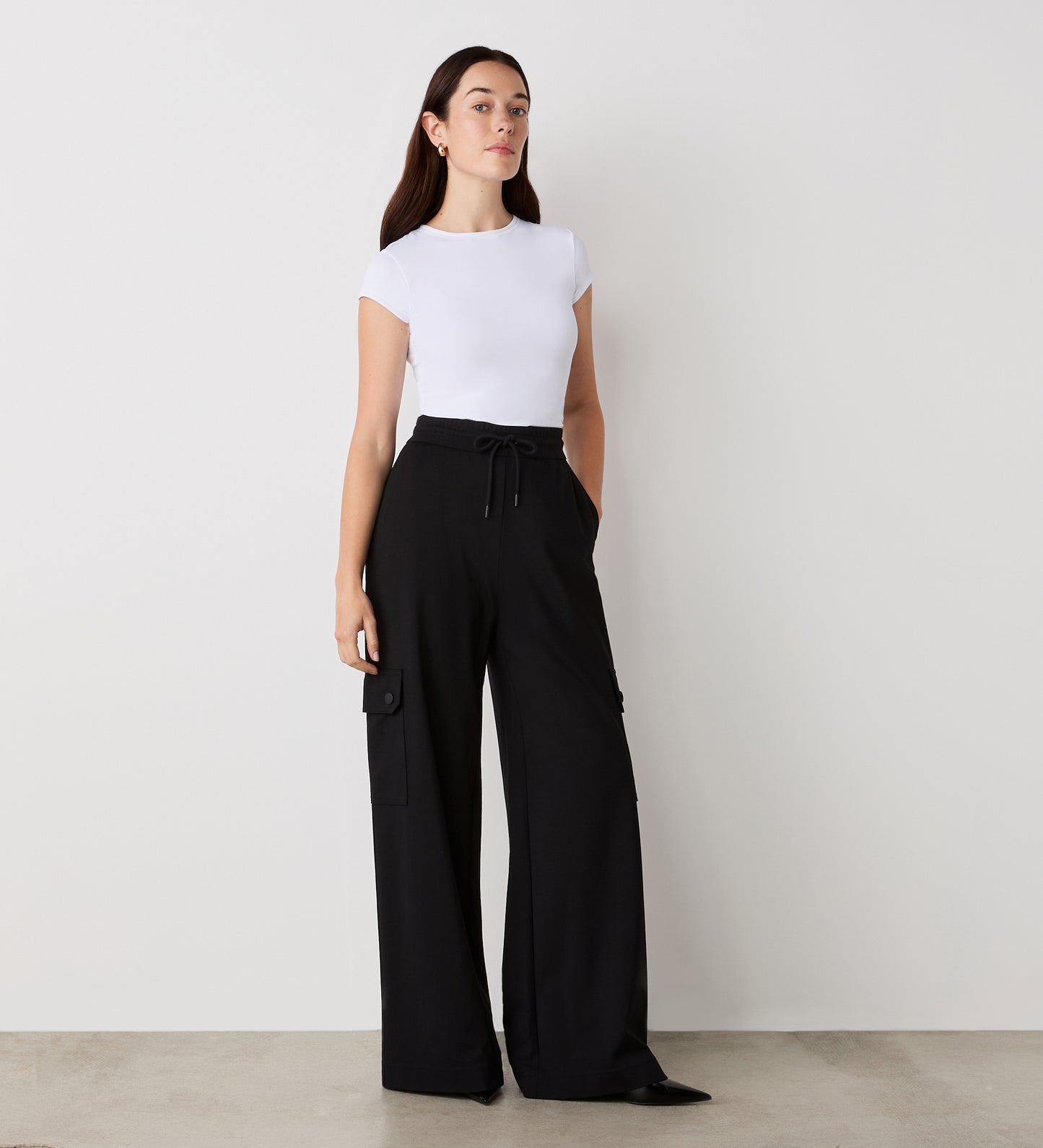 Deliah Black Ponte Jersey Wide Leg Trouser